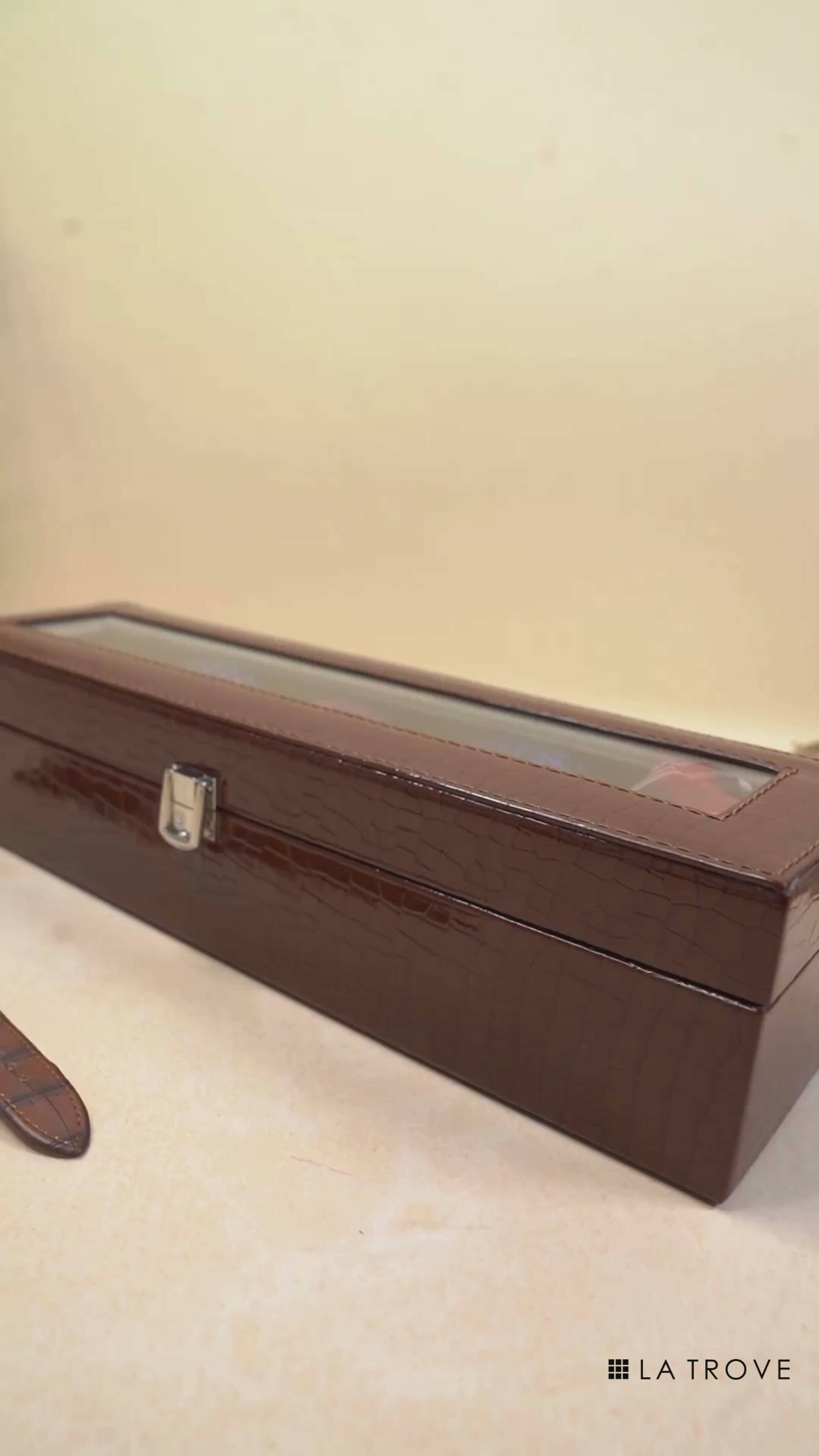 5 Slot Tie & Pocket Square Box With Glass Top