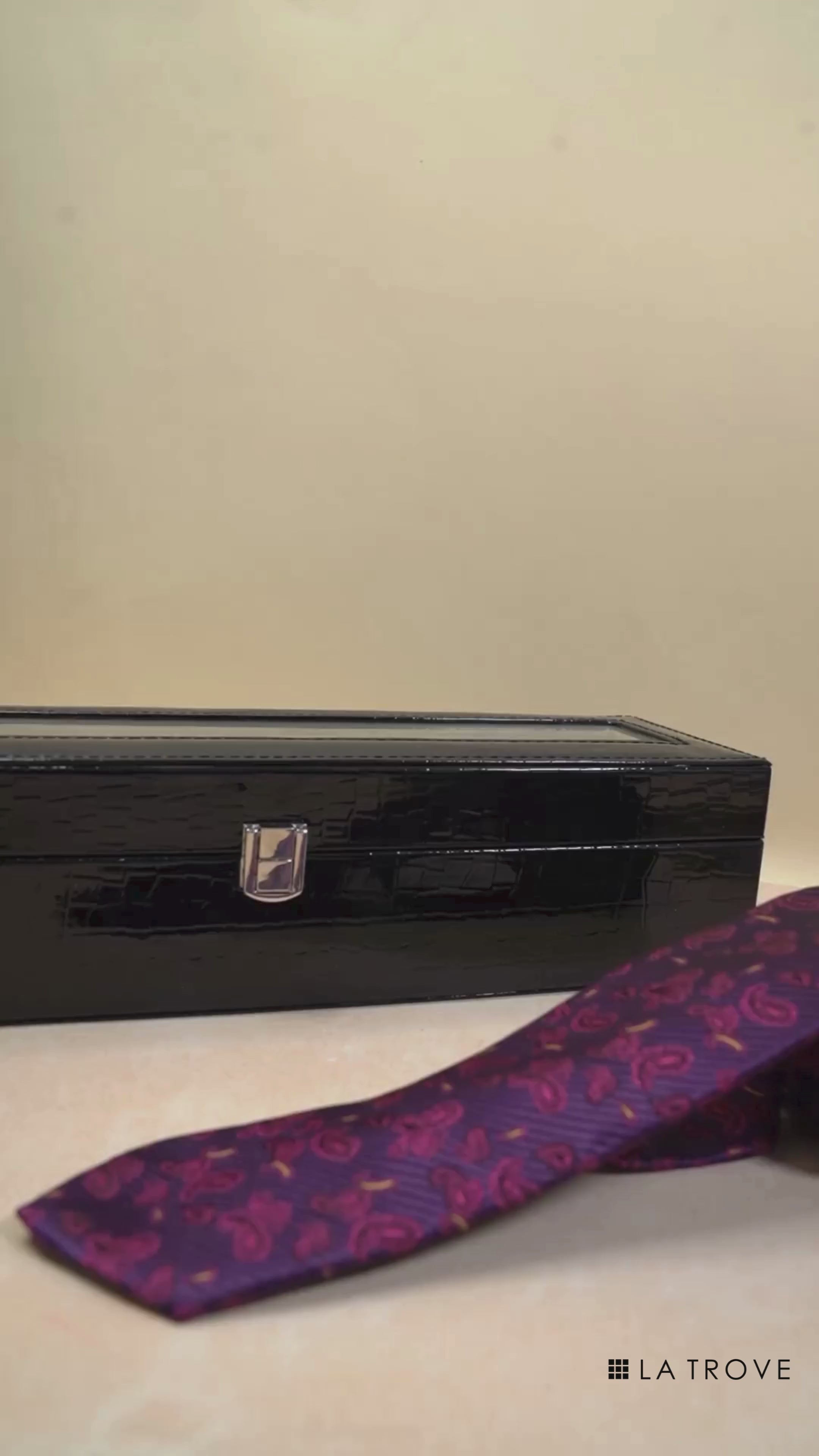 5 Slot Tie & Pocket Square Box With Glass Top