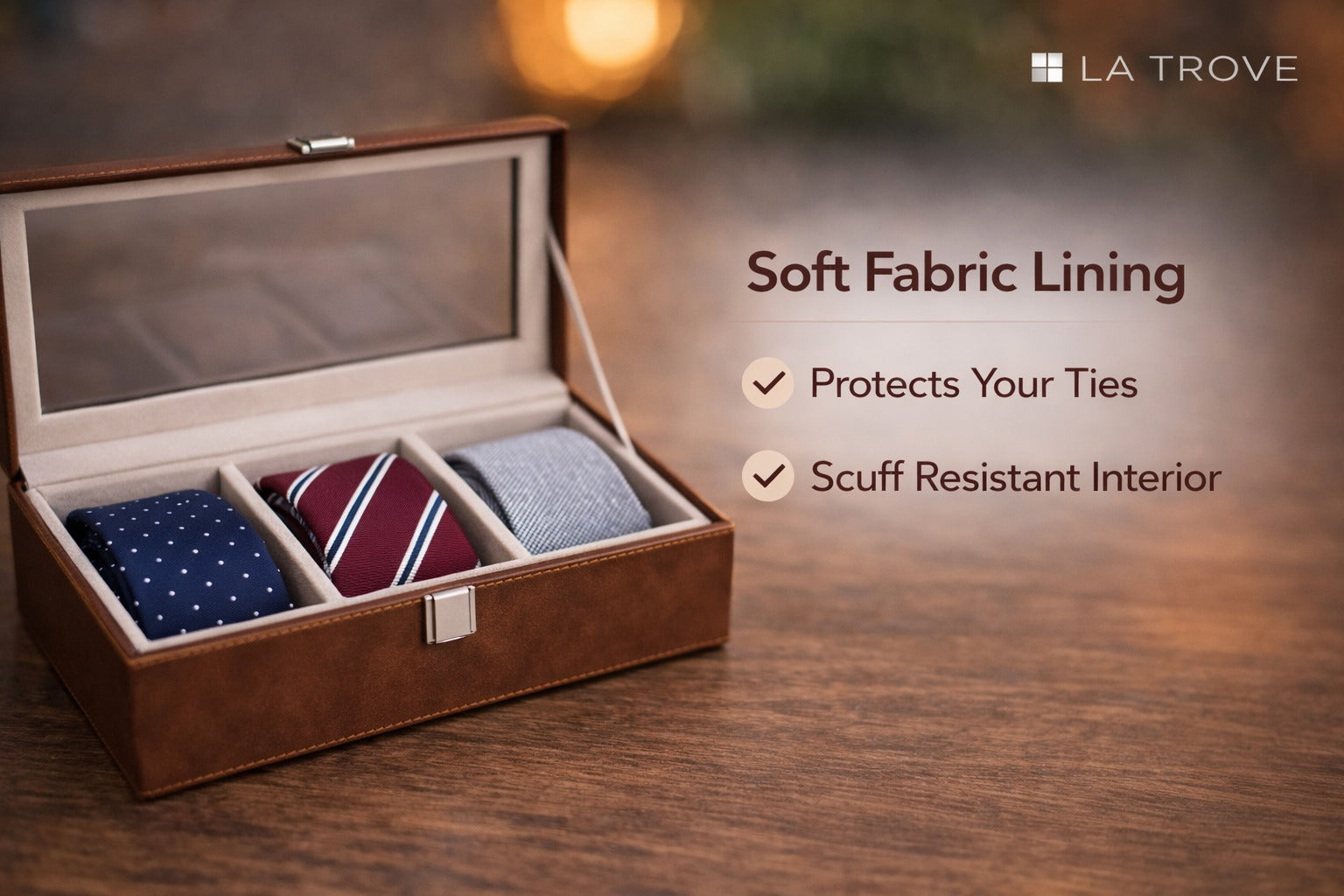 TBT 3 Slot Leatherette Tie Organizer Box