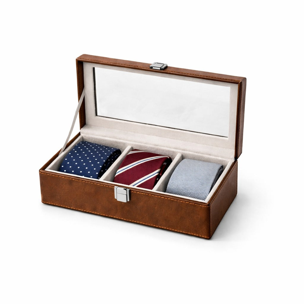 TBT 3 Slot Leatherette Tie Organizer Box